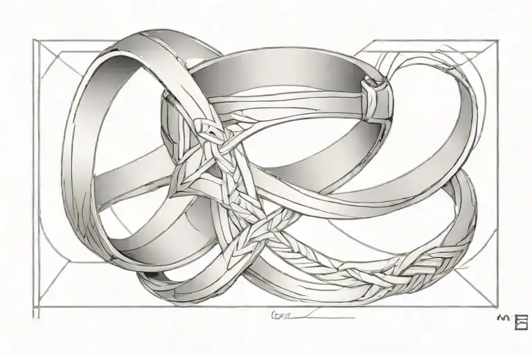 Wedding Ring Tattoo For A Man With 2 Interwoven Lines Bisected By A Cross