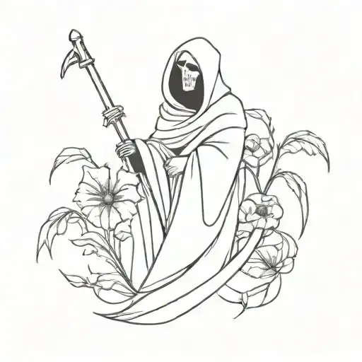 Grim Reaper With Flowers Intertwined