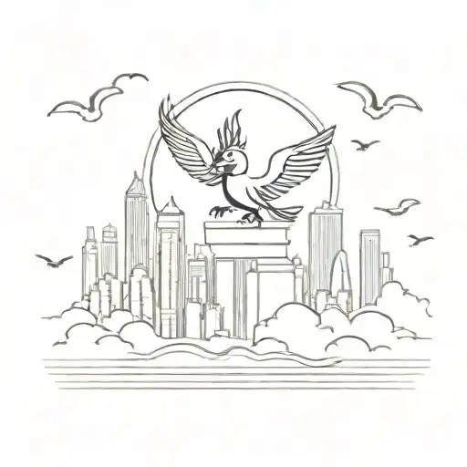 Hong Kong Skyline With Garuda Bird Flying