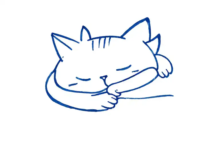 Blue Ink Tattoo Of A Sleeping Cat