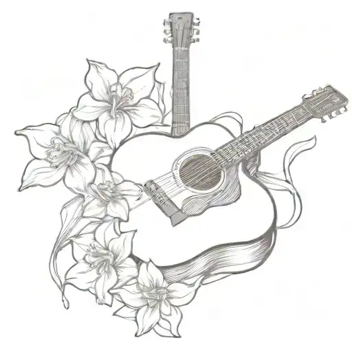 Acoustic Guitar With Daffodils