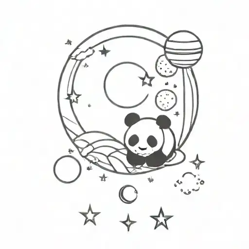 Moon With Panda And Planets And Stars