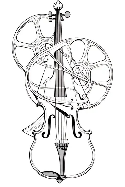 Violin Stick With Camera Film Reel Intertwined
