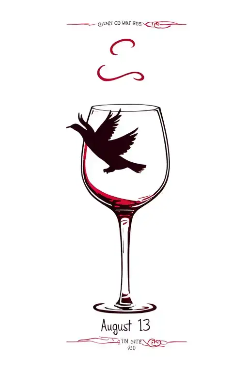 Glass Of Red Wine With A Dove Sign Of Infinite With The Date August 13