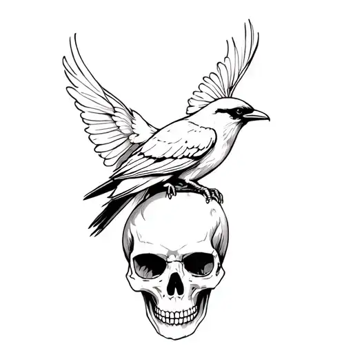 Skull And Crow Perched