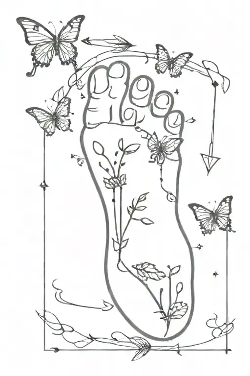 Baby Foot Print With Arrows And Butterflies