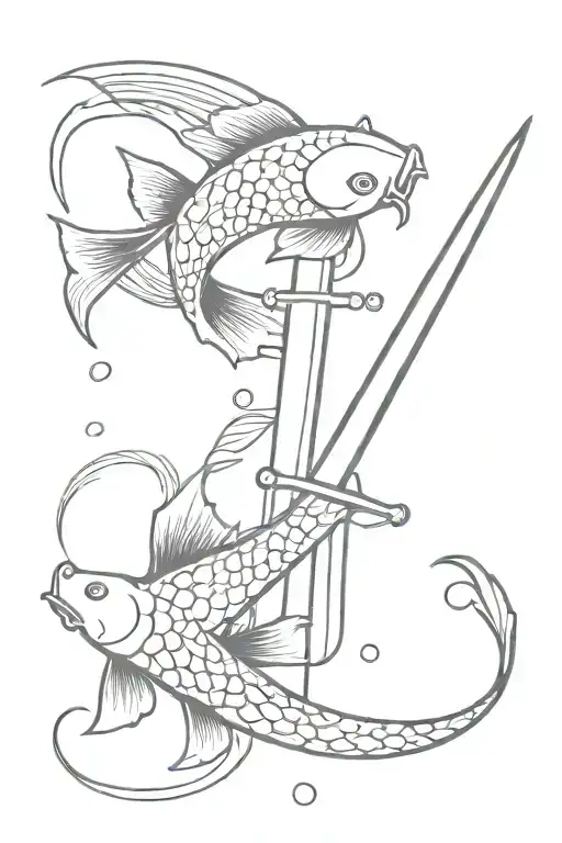 Sword With Koi Fish Swimming