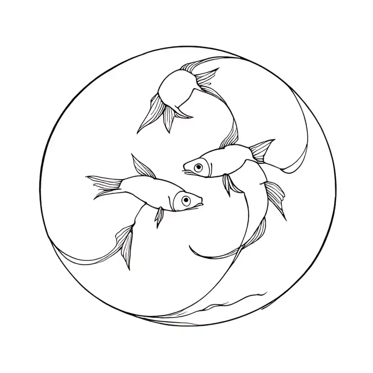Jing And Jang Koi Fish Swimming In Circle Shape