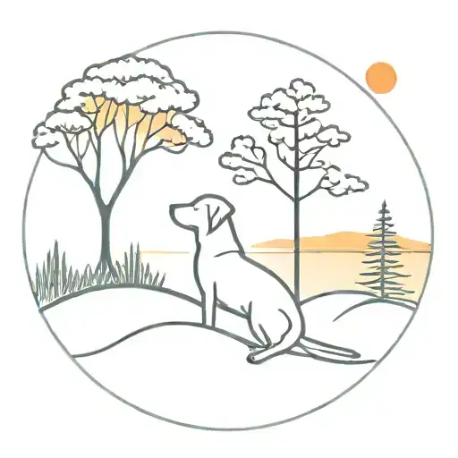 Dog Watching Trees Colors Sunset