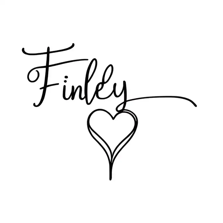 The Word Finley In Fine Line Writing Incorporating A Heart In The Y