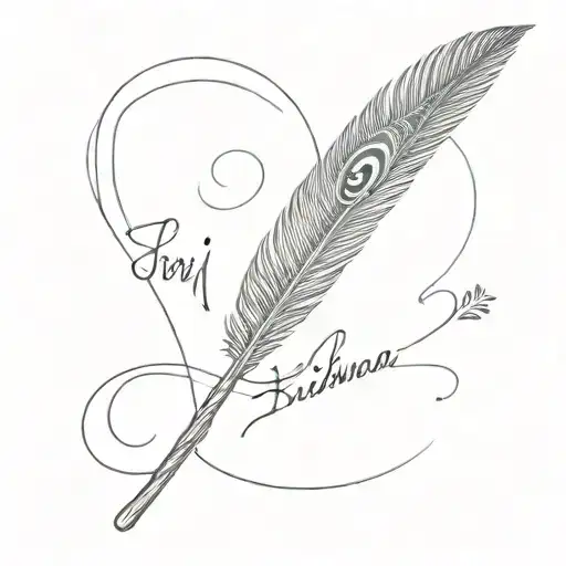 Flute With A Peacock Feather And Text Sri Krishna