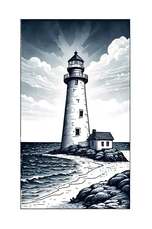 Fine Line Lighthouse On The Beach Landscape