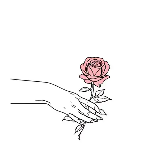 Hand Holding With A Rose Intertwined