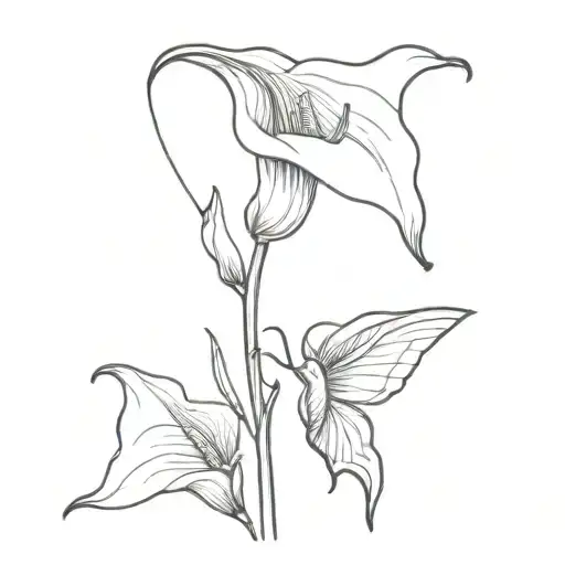 Calla Lily With Stem And Monarch Butterfly