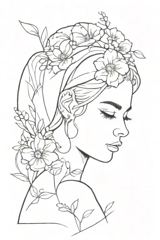Minimalist Line Sketch Of A Girl With Small Flowers With The Concept Proceed Without Certainty