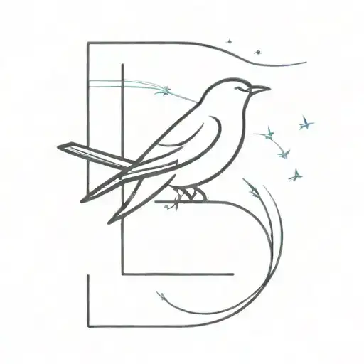 Letter E With Bird Perched