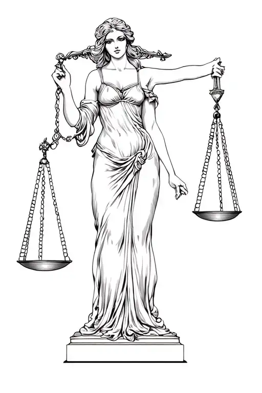 Attractive Lady Of Justice In Sheer Clothing Holding The Scale Of Justice In One Hand