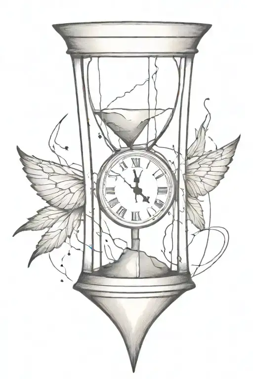 Cracked Hour Glass With Clock And Cross