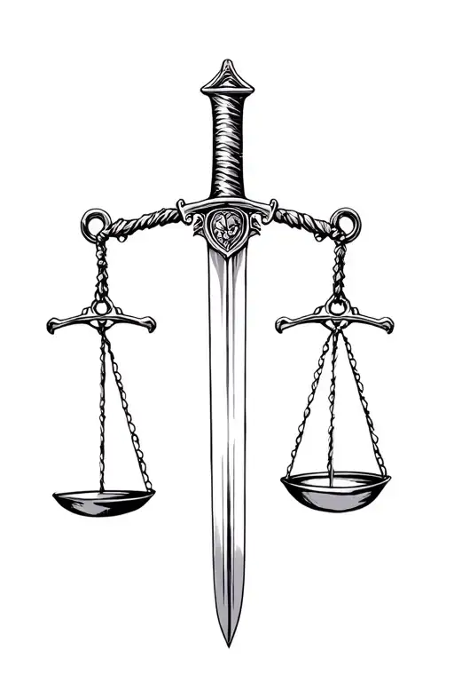 Scale Of Justice Attached To A Sword