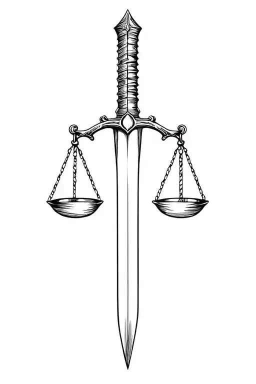 Scale Of Justice Attached To A Sword