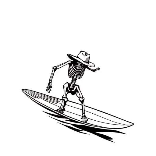 Skeleton With Cowboy Hat Surfing On A Surfboard