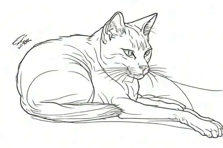 Line Tattoo Cat Lying Down