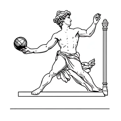 A Minimalist Outline Of A Greek Statue Playing A Sport