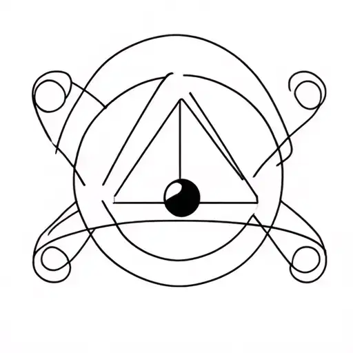 One Triangle And One Circle Rotating Around A Sphere In 3D Like A Atom Model