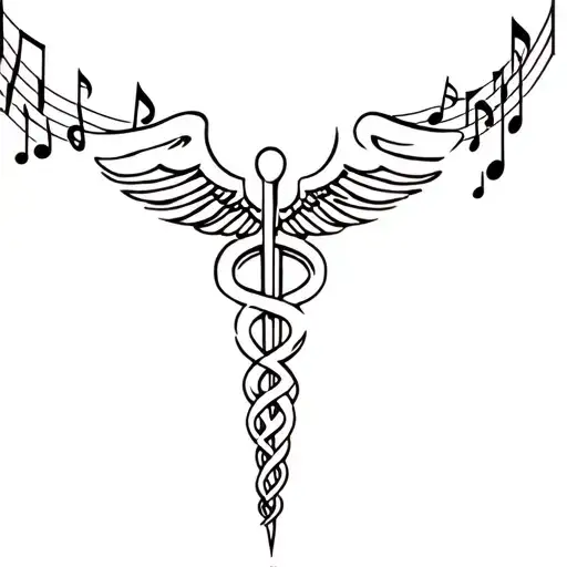Caduceus Symbol Mixed With Music Notes Forming