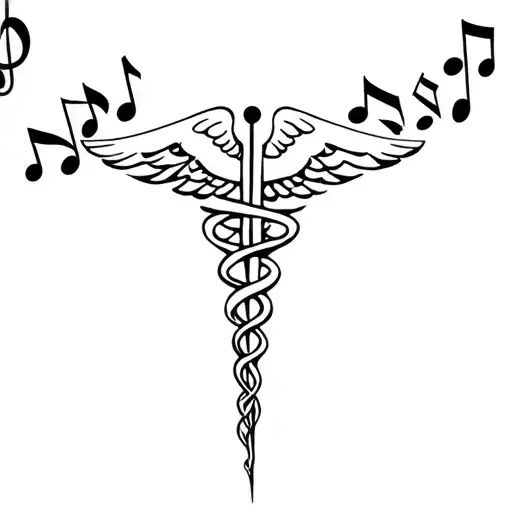 Caduceus Symbol Mixed With Music Notes Conected