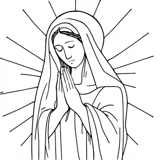 Modern Witchy Virgin Mary Praying With Sun Rays Around Head