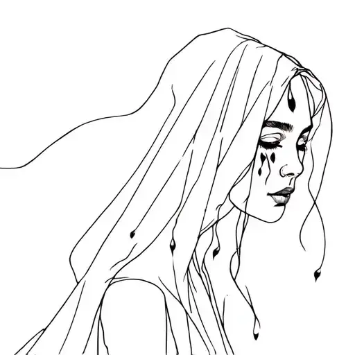 Witchy Women In Veil With Tears Simple Outline Style