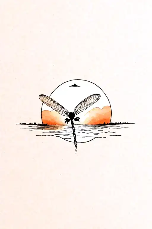 Dragonfly Over Sunset Landscape