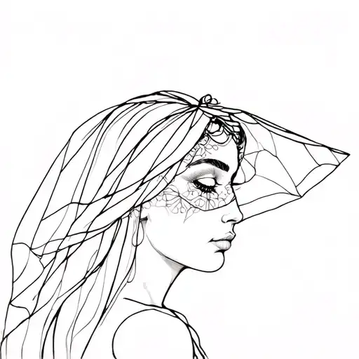 Outline Style Witchy Women Head And Shoulders Wearing A Veil