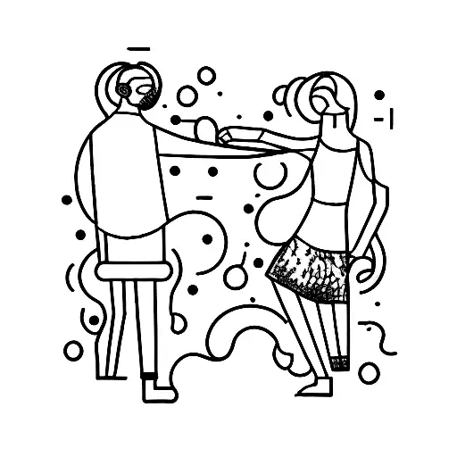 Hand Poked Line Art Of A Man And Woman Slow Dancing Chest To Chest In A Messy Style