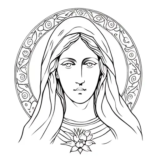 Virgin Mary Mother Outline Style