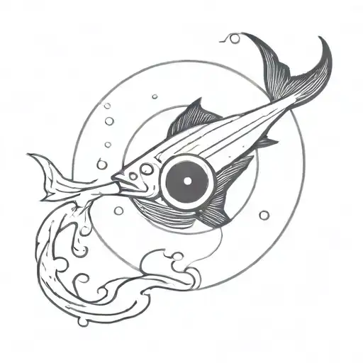 A Minimalist Tattoo Of A Vinyl Record With Fish Swimming Around It