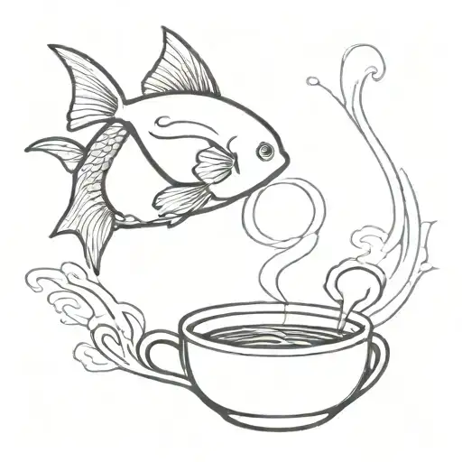 A Minimalist Tattoo Of A Fish Jumping Out Of A Coffee Cup