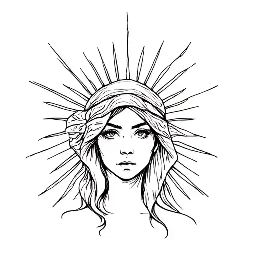 Witchy Women Portrait With Sun Rays Around Head And Veil