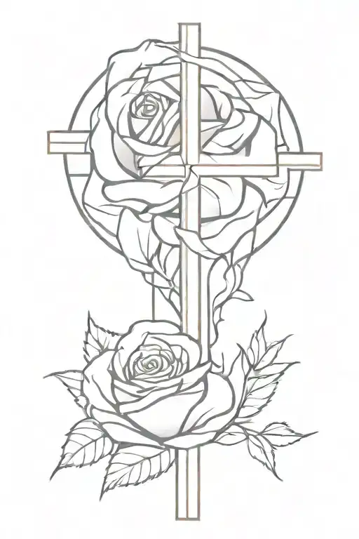 Roses In The Background With A Cross Laid On Top