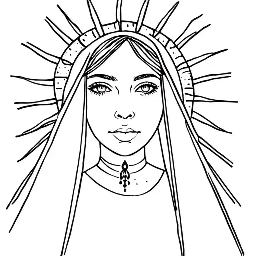 Witchy Women Portrait With Sun Rays Around Head And Veil
