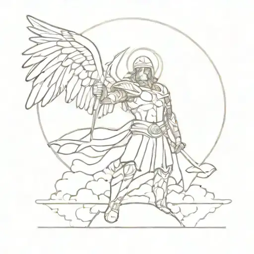 Saint Micheal The Arch Angel With Lighting Bolt Shaped Like