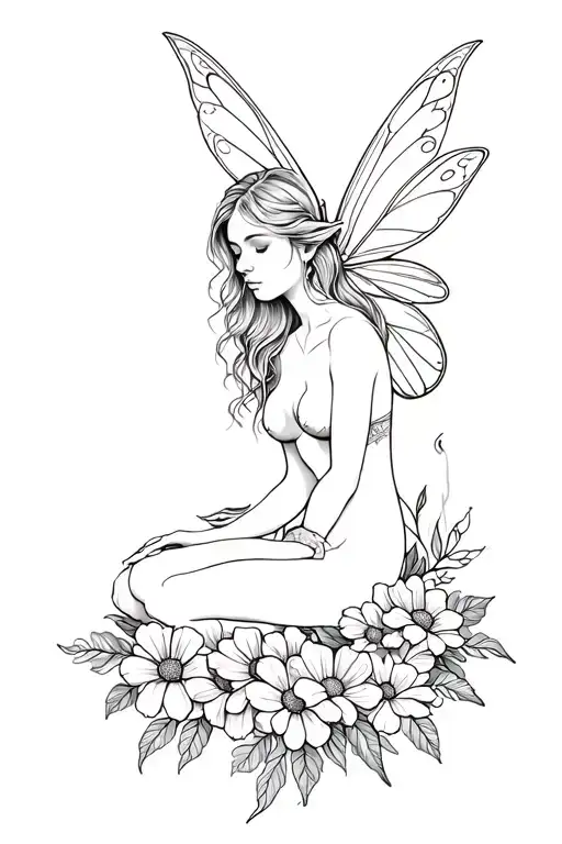 Fairy Sitting On Flowers