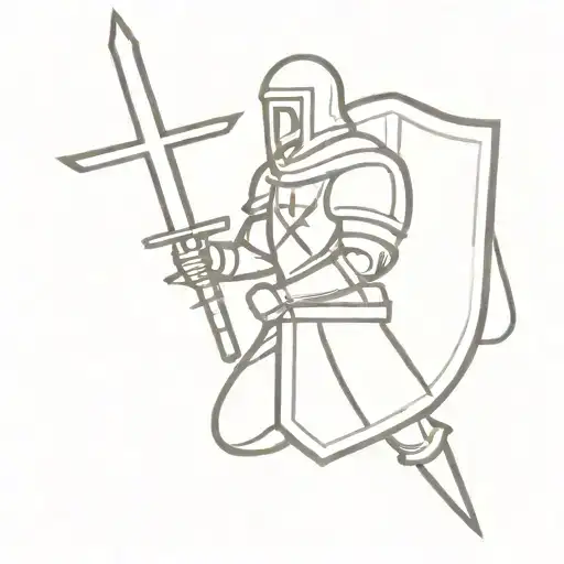 Crusader Holding A Sword And Cross Shield