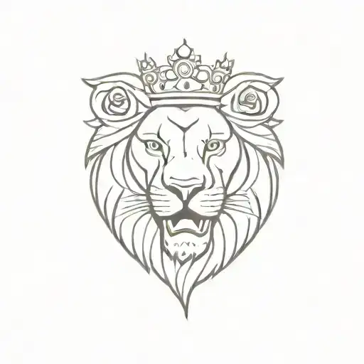 Snarling Lion With Crown With Roses