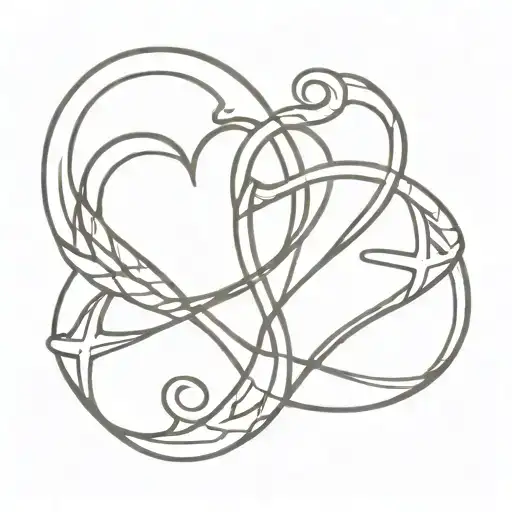 3 Intertwined Hearts With Christian Cross