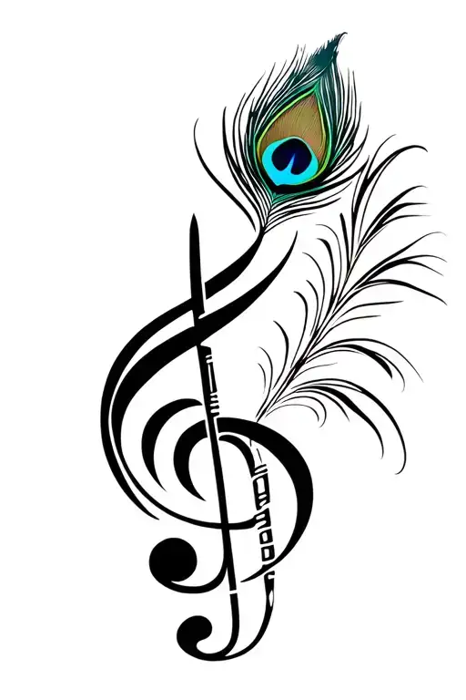 Treble Clef Symbol With Flute And Peacock Feather
