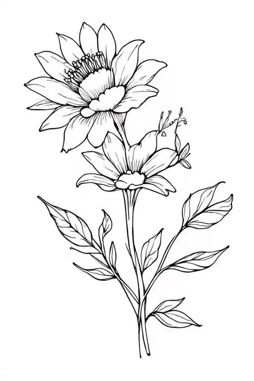 4 Birth Flower Bouquet Fine Line