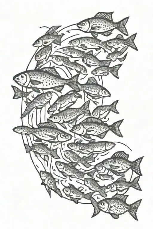 Circle Minimalist School Of Fish