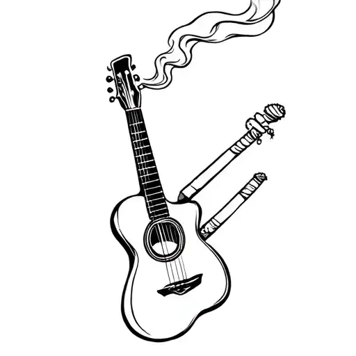 Cigar Smoke Forming The Silhouette Of An Acoustic Guitar And A Cigarette